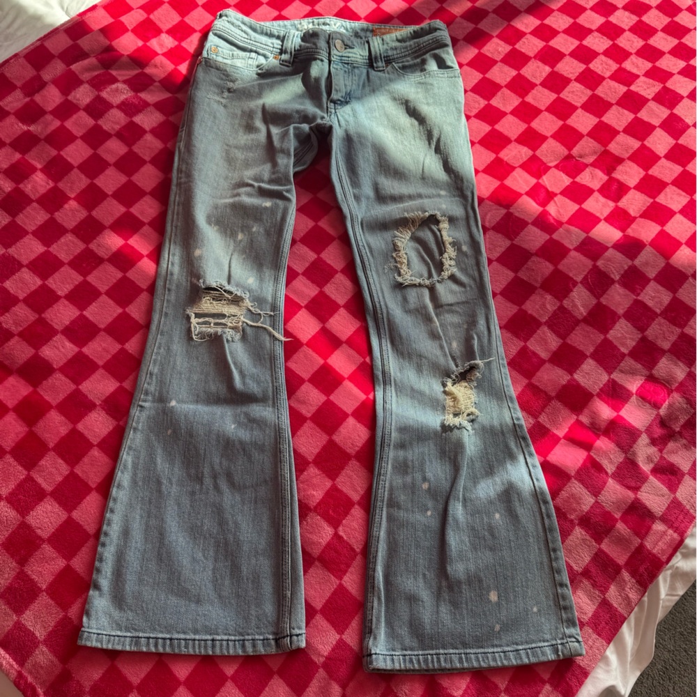 Sunset Beach Flare Fit Light Blue Distressed Roxy Bell Bottom Jeans